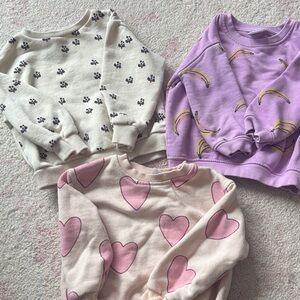 Zara Kids Beige Paw Print, Lavender Banana, and Cream Pink Heart Sweater Bundle